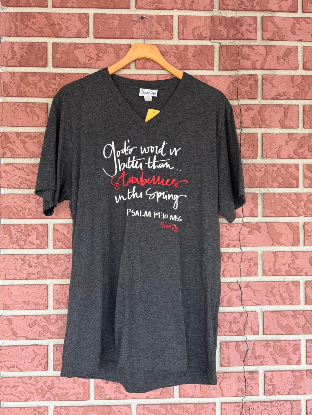 Women's Charcoal V-Neck Scripture Graphic Tee - Classic Faith